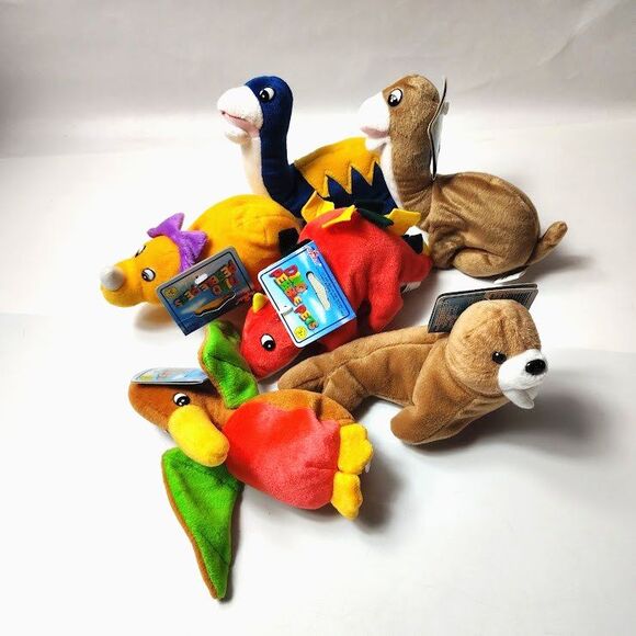 Lot 6 Dino Pebbles Small Bean Bag Plush Dinosaurs Walrus Pterodactyl New - Picture 1 of 8